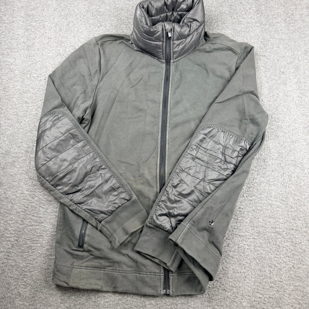 Lululemon Men's Size L Full Zip Track Jacket Gray Quilted Collar Elbow Patches